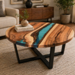 Epoxy River Round Coffee Table — Teal