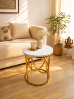 Gold Marble Side Table with Ring Frame - Image 2