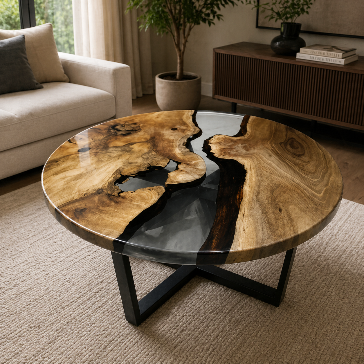 Live-Edge-Log-Round-Coffee-Table-Smoke-Transparent-Epoxy-ah-AH-EPX-004-2 Live Edge Log Round Coffee Table — Smoke Epoxy - Image 1
