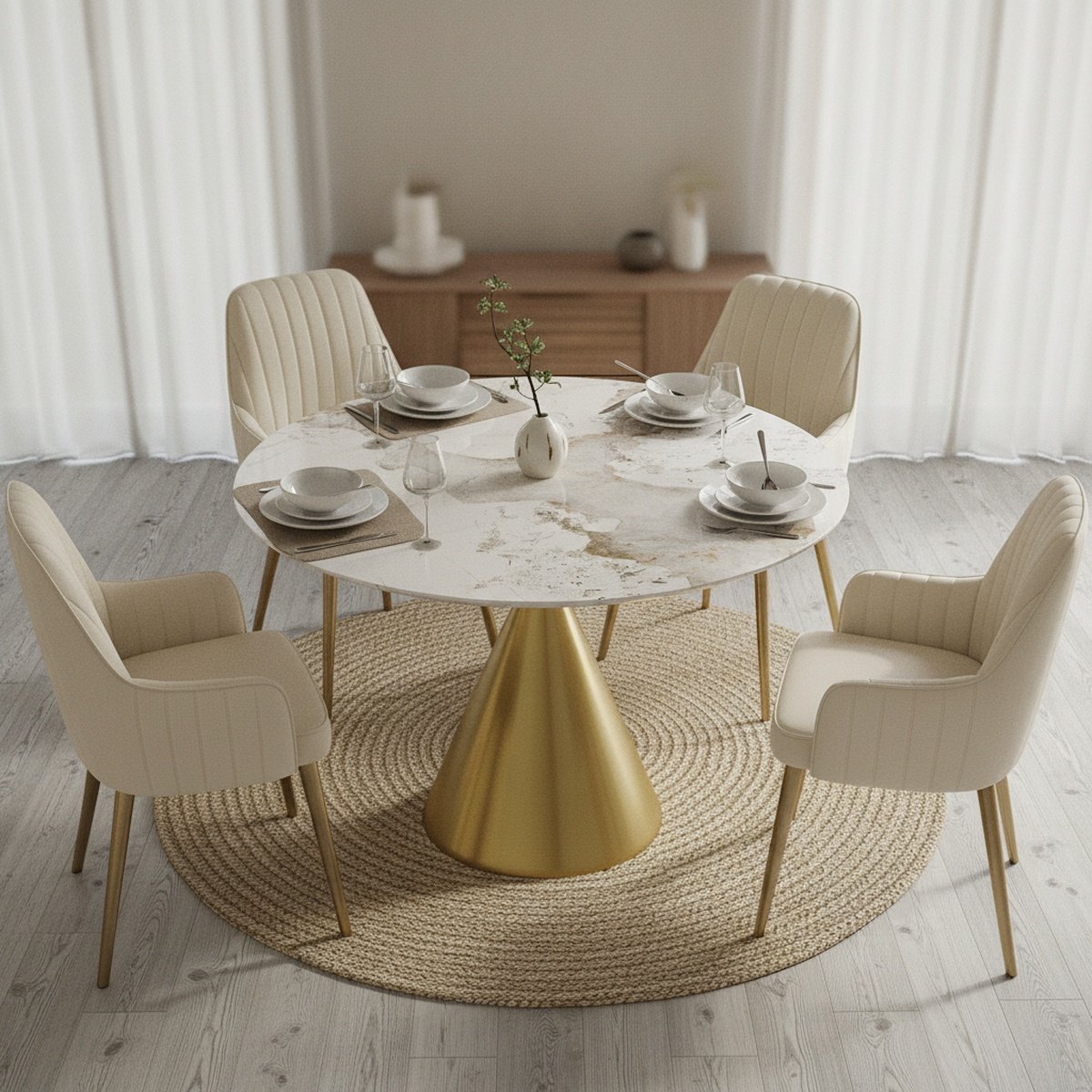 gold-pedestal-marble-round-dining-table-ah-8323736207560-2 Luxe Gold Pedestal Dining Table Set - Image 1