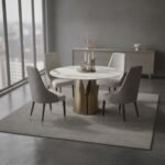 Luxe Round Dining Table Set with Steel Base – 4 Seater