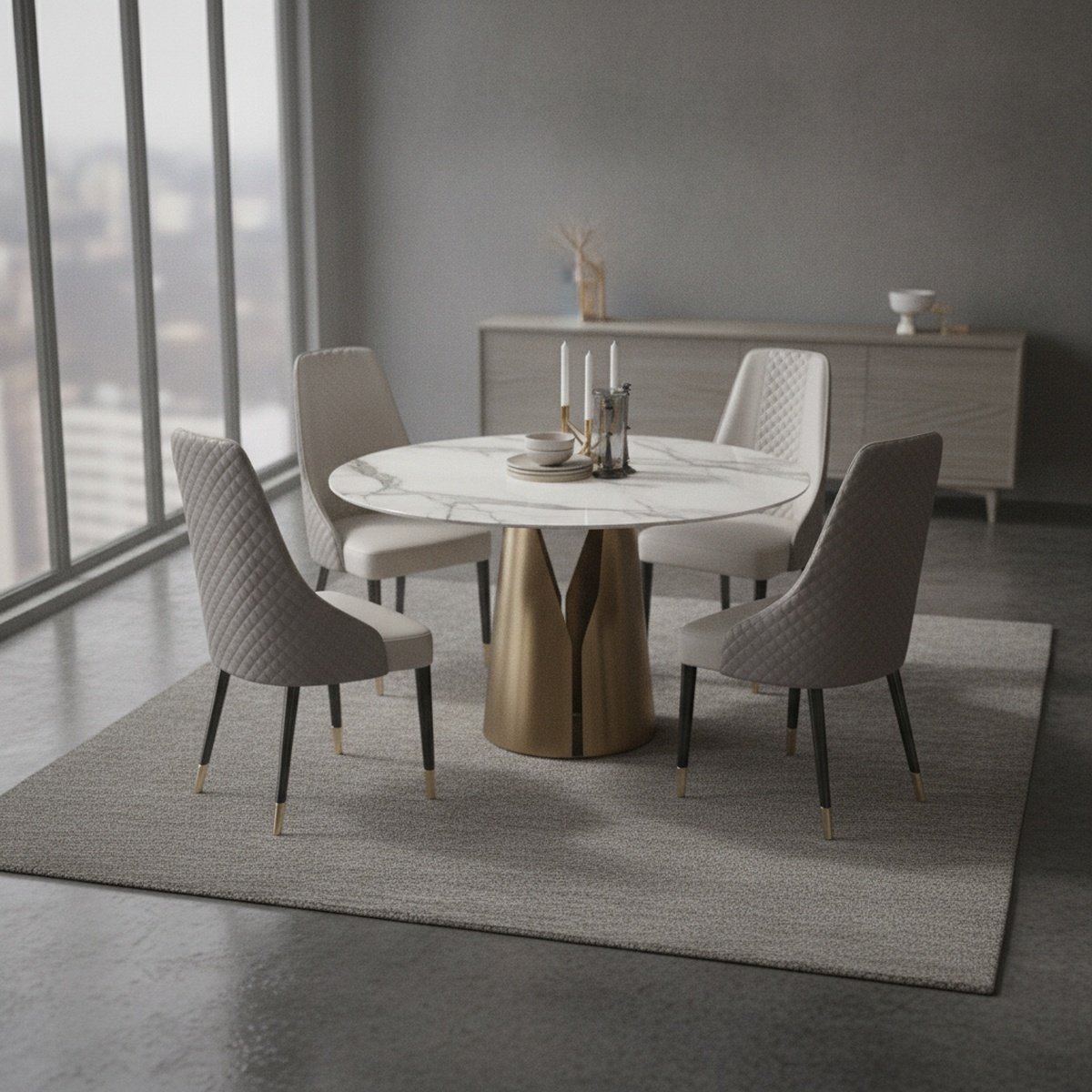 gold-round-marble-dining-table-ah-8298339172552-3 Luxe Round Dining Table Set with Steel Base – 4 Seater - Image 1